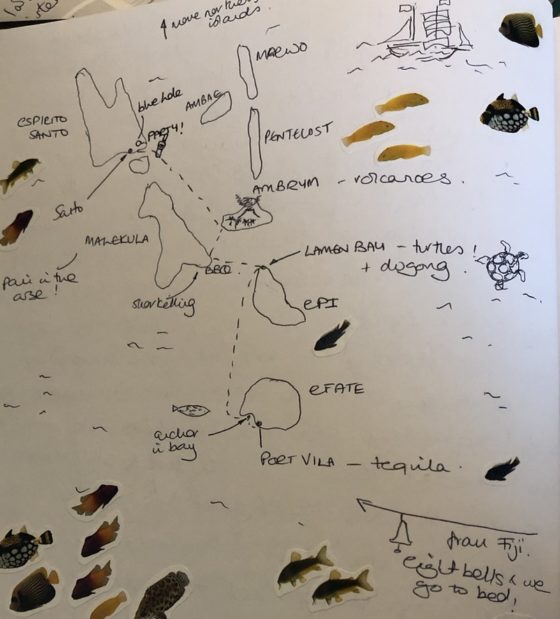 Hand drawn map of Vanuatu Islands by JFPenn