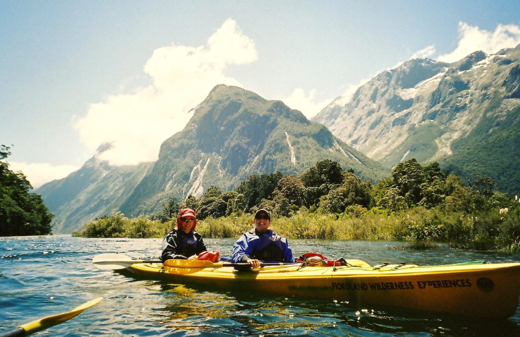 J.F.Penn kayaking on Milford Sound, New Zealand