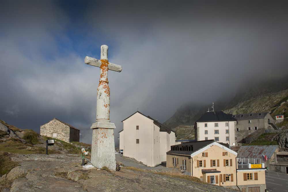 Pilgrim Hostel, Cross & Mortuary Chapel on Pass summit. Photo copyright Derry Brabbs. Used with permission.