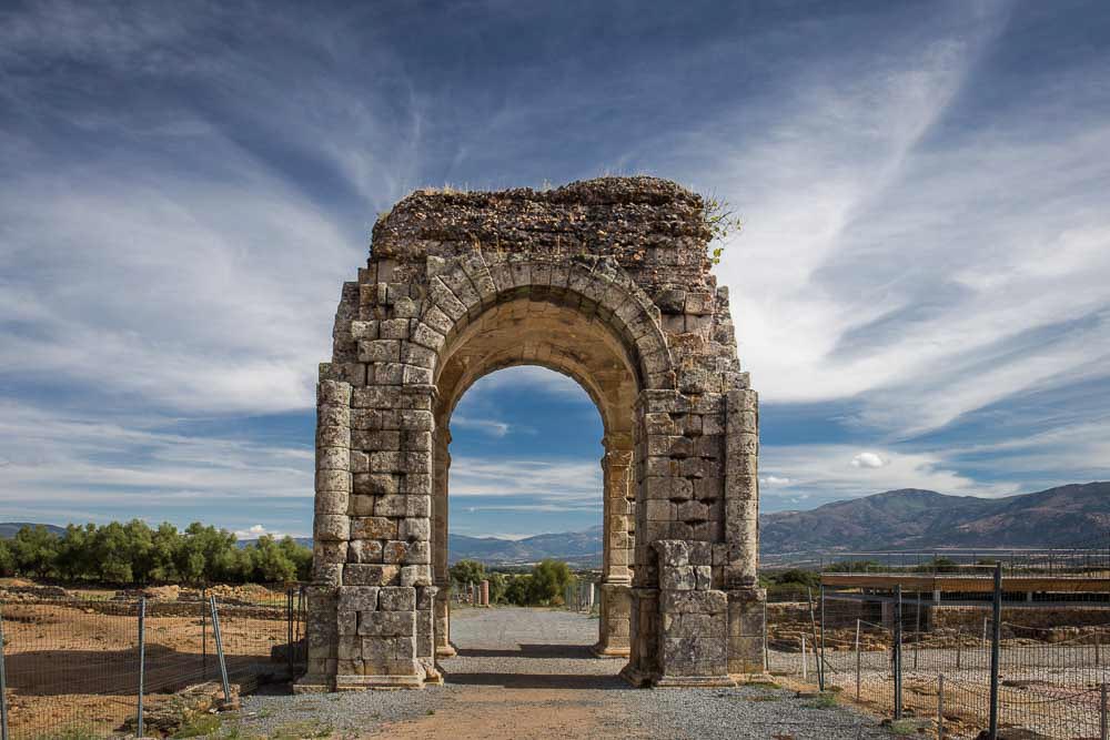 Monumental arch at isolated Roman ruins of Caparra ( route goes under arch!). Photo copyright Derry Brabbs. Used with permission.