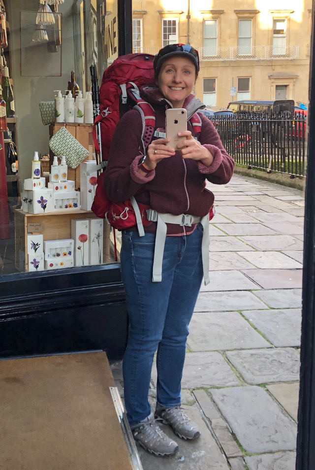 JFPenn with backpack heading to train station for the Pilgrims' Way