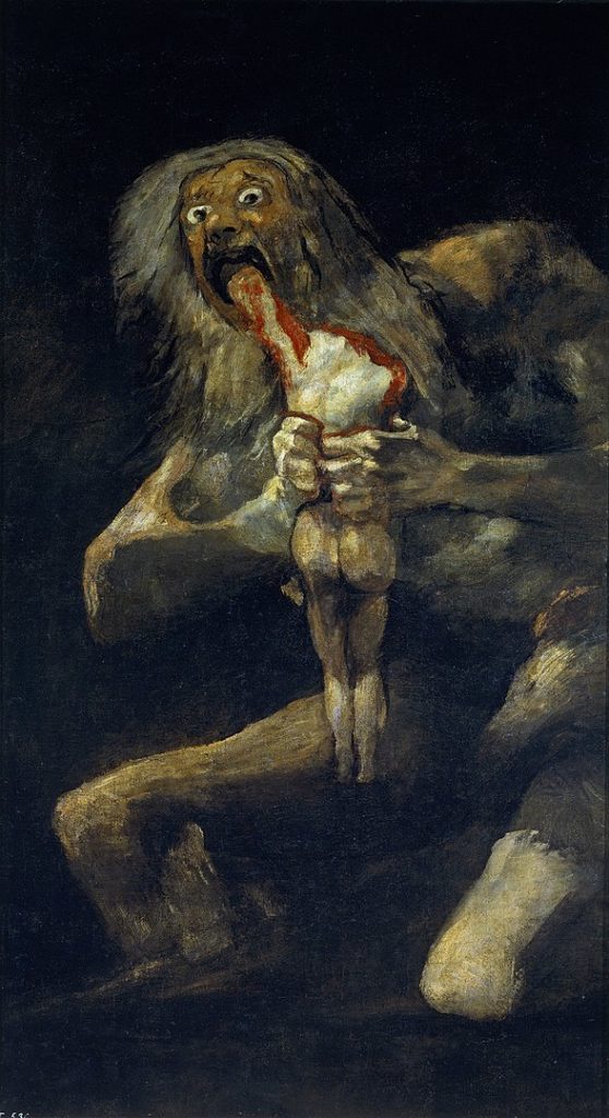Saturn devouring his son, from the Greek myth of Kronos. By Francisco de Goya - Public Domain, Wikimedia