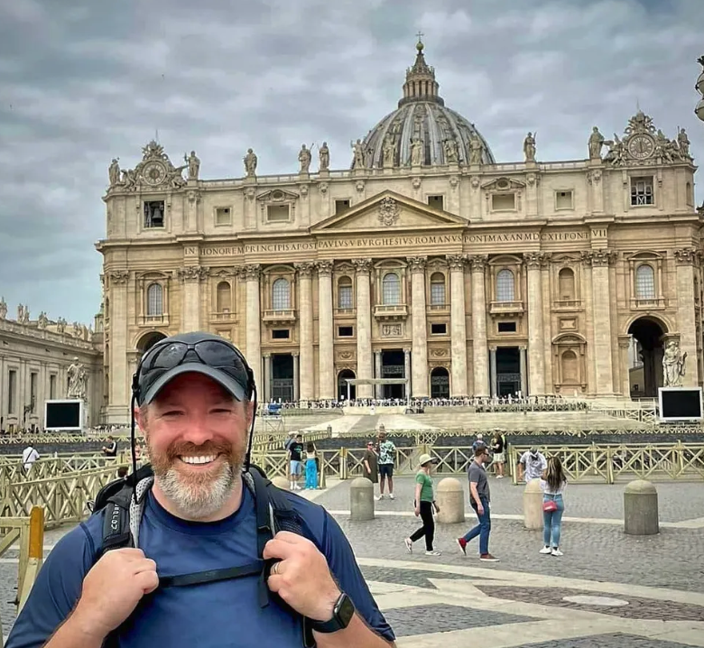 Pilgrim Kevin Donahue at St Peters Basilica Rome Photo by Kevin Donahue