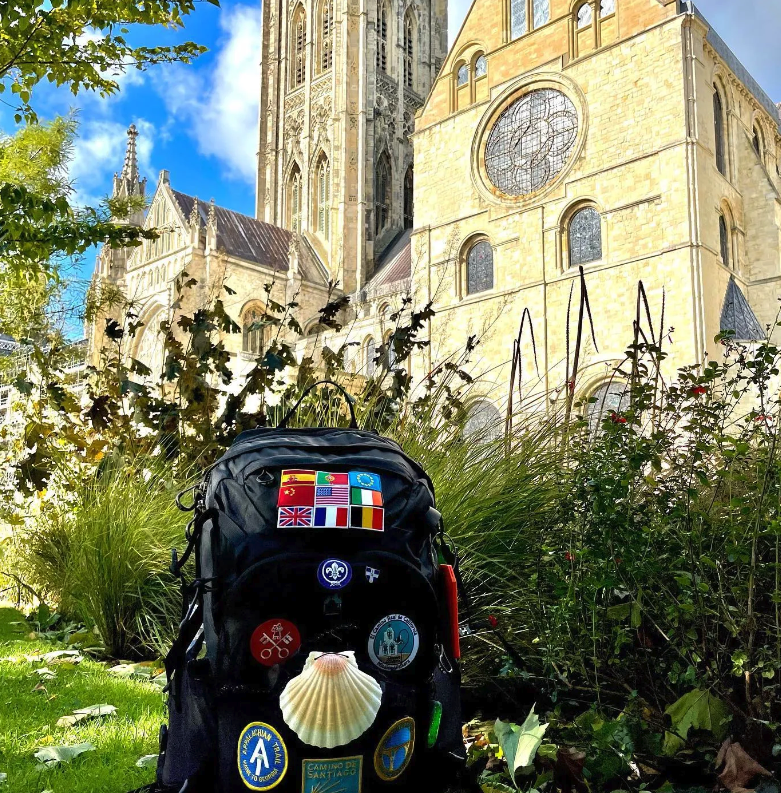 Kevin Donahue's pilgrim backpack in Canterbury. Photo by Kevin Donahue
