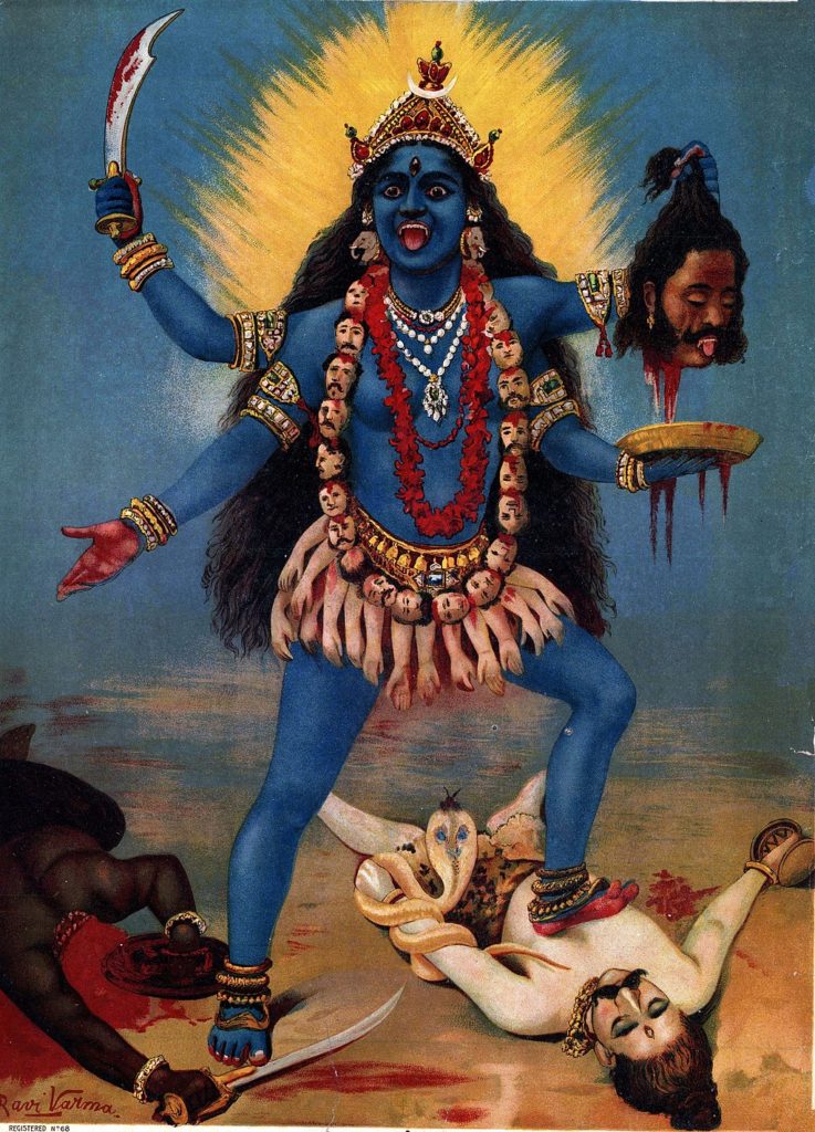 Goddess Kali. Photo by Raja Ravi Varma, Public domain, via Wikimedia Commons