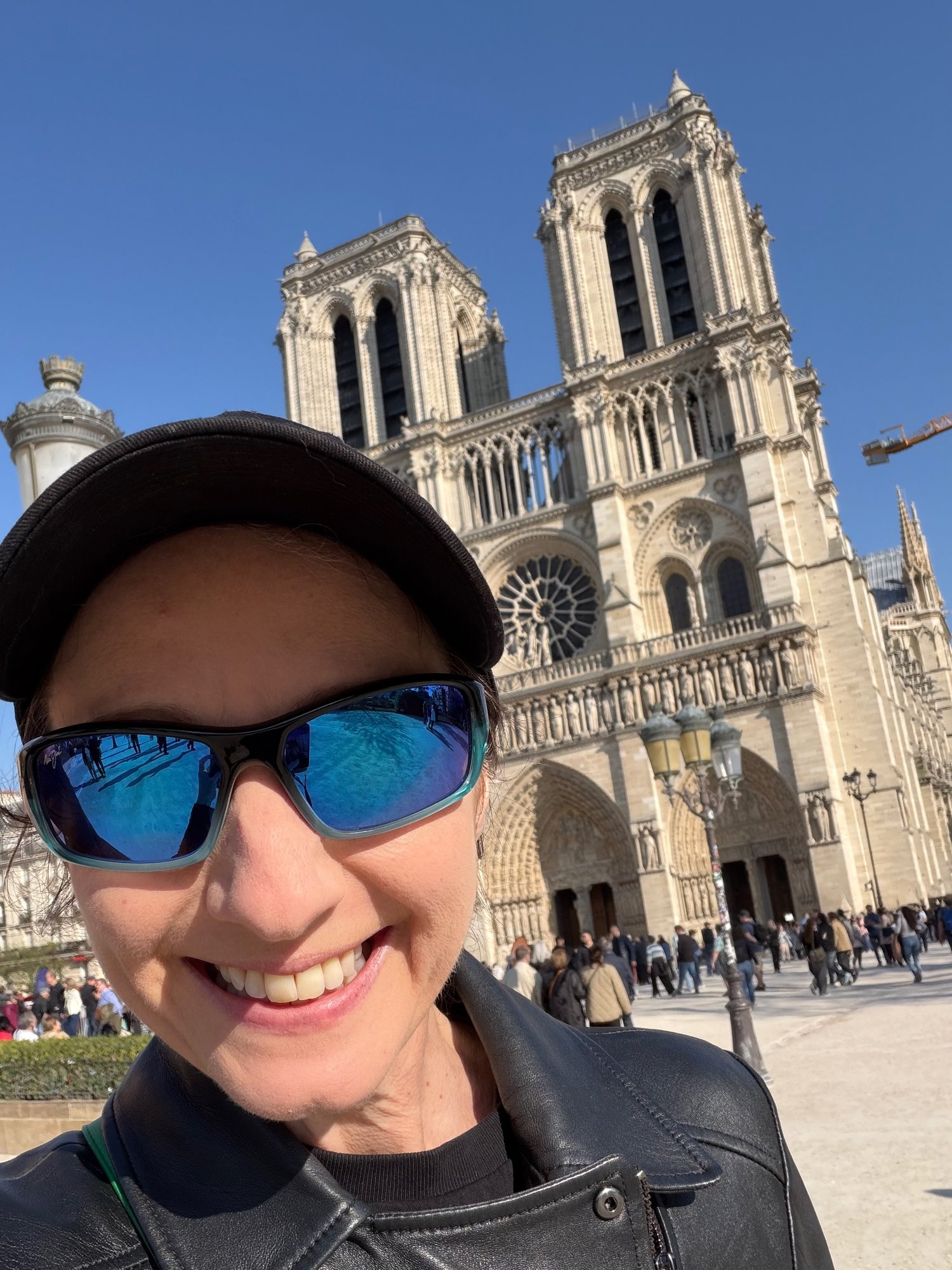 Jo Frances Penn at the west front, Notre-Dame de Paris. Photo by JFPenn