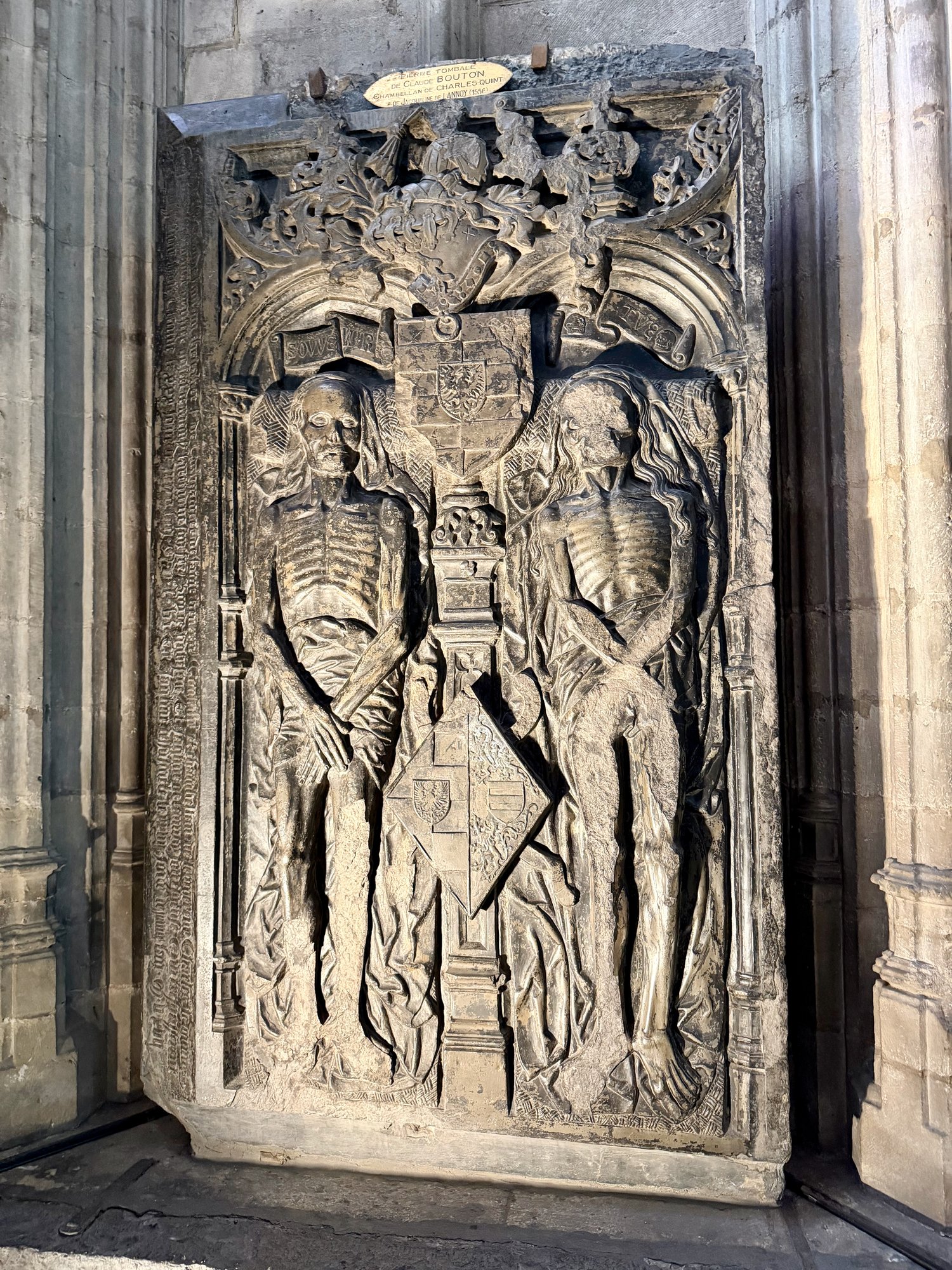 Transi tombstone of Claude Bouton, chamberlain of Charles V, Church of Our Lady of the Sablon, Brussels. Photo by JFPenn