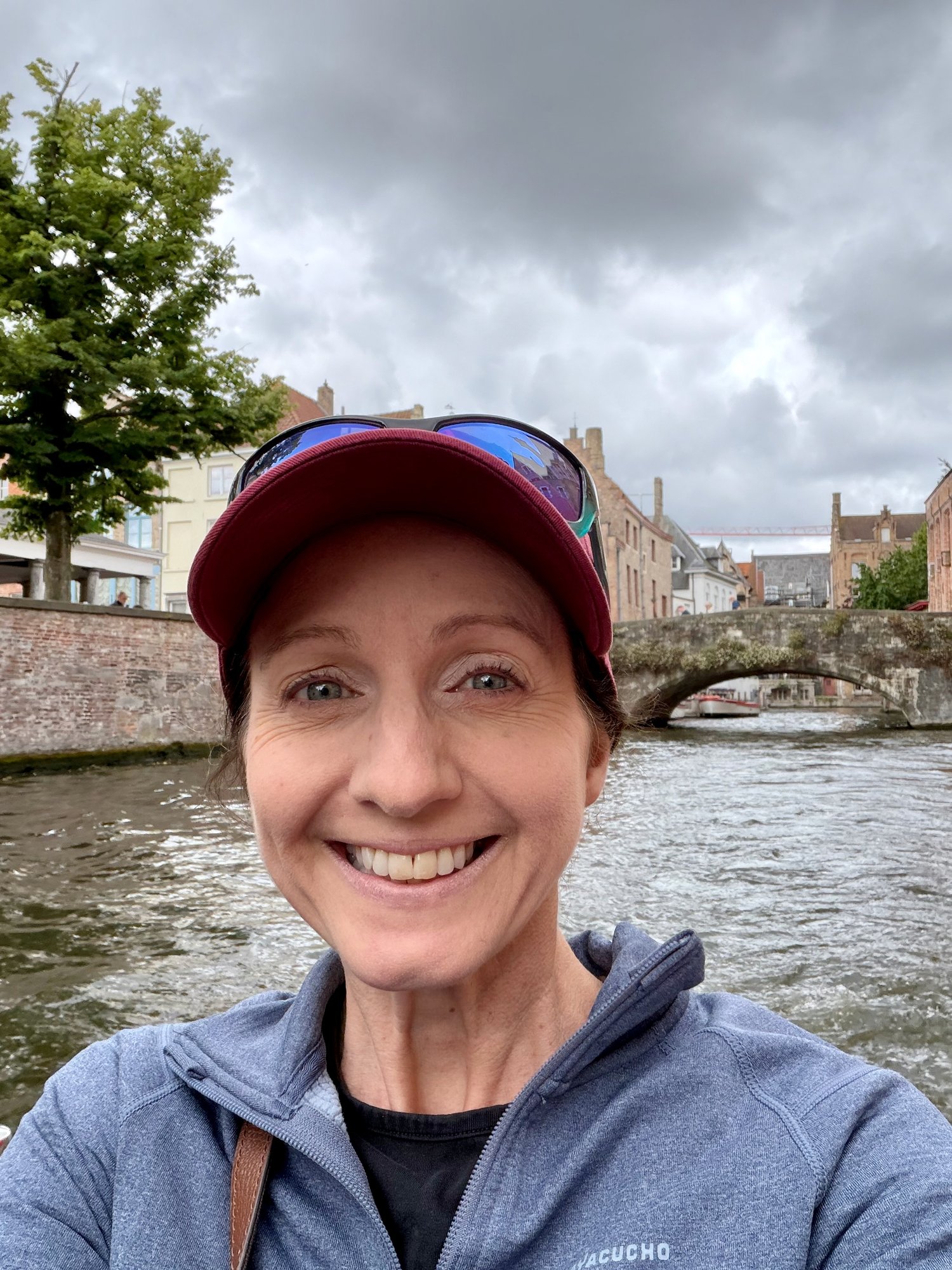Jo Frances Penn on the canal boat, Bruges. Photo by JFPenn