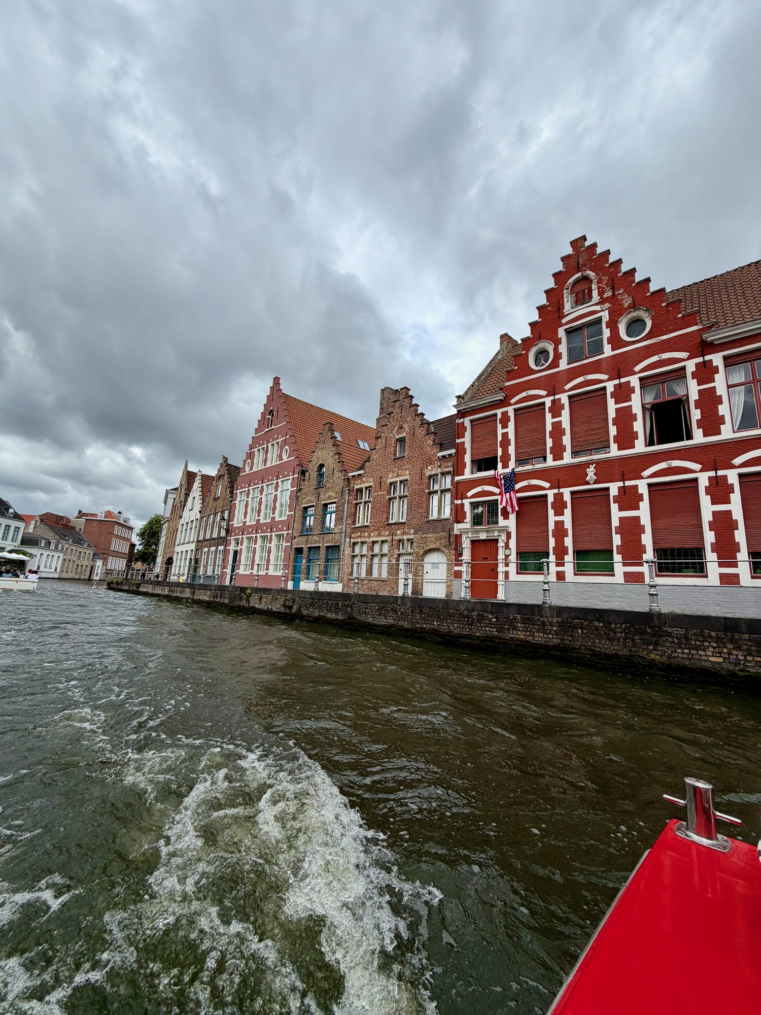 Merchants' houses along the canal from the boat, Bruges. Photo by JFPenn