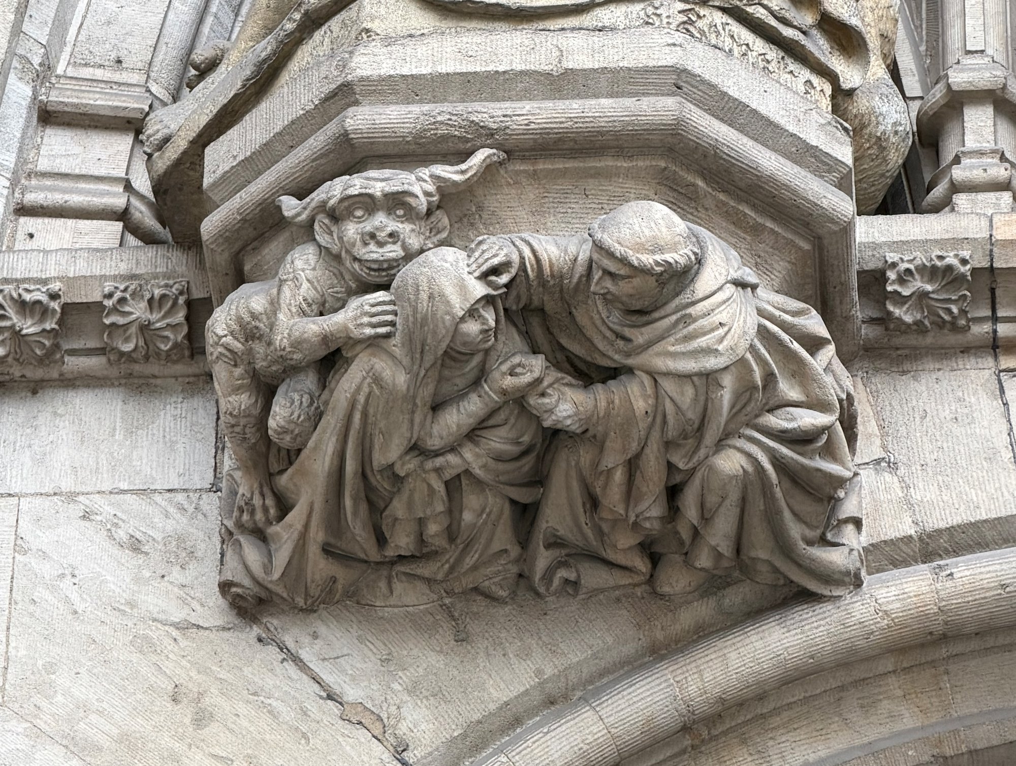 Corbel carving of a demon, Town Hall, Grand-Place, Brussels. Photo by JFPenn