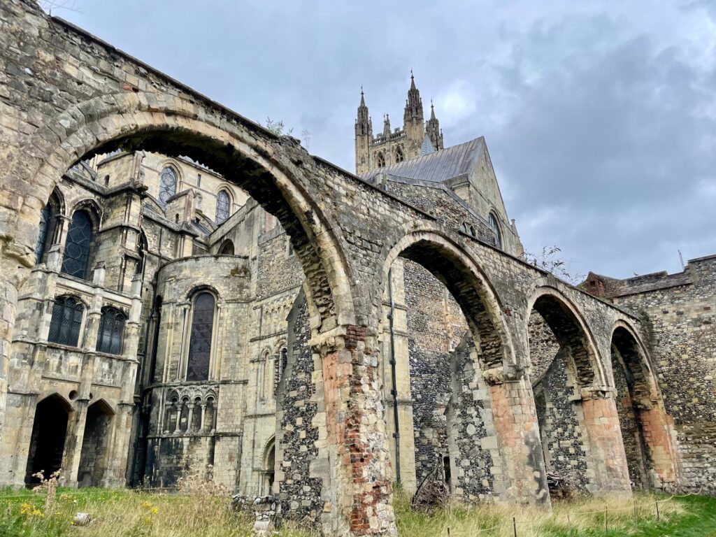 Infirmary ruins and Bell Harry Tower, Canterbury Cathedral. Photo by JFPenn