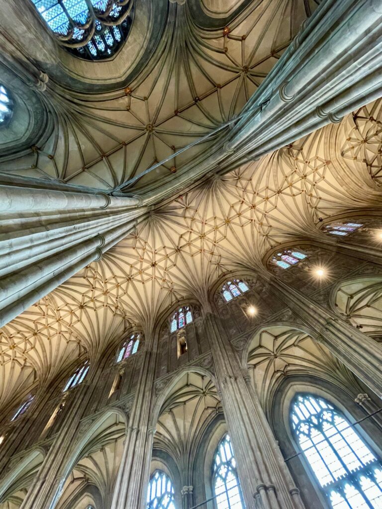 Looking up into the nave vault, Canterbury Cathedral. Photo by JFPenn