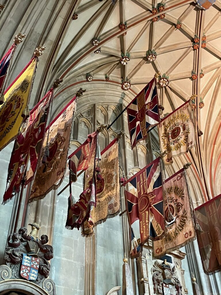 Regimental colours in St Michael's Chapel, Canterbury Cathedral. Photo by JFPenn