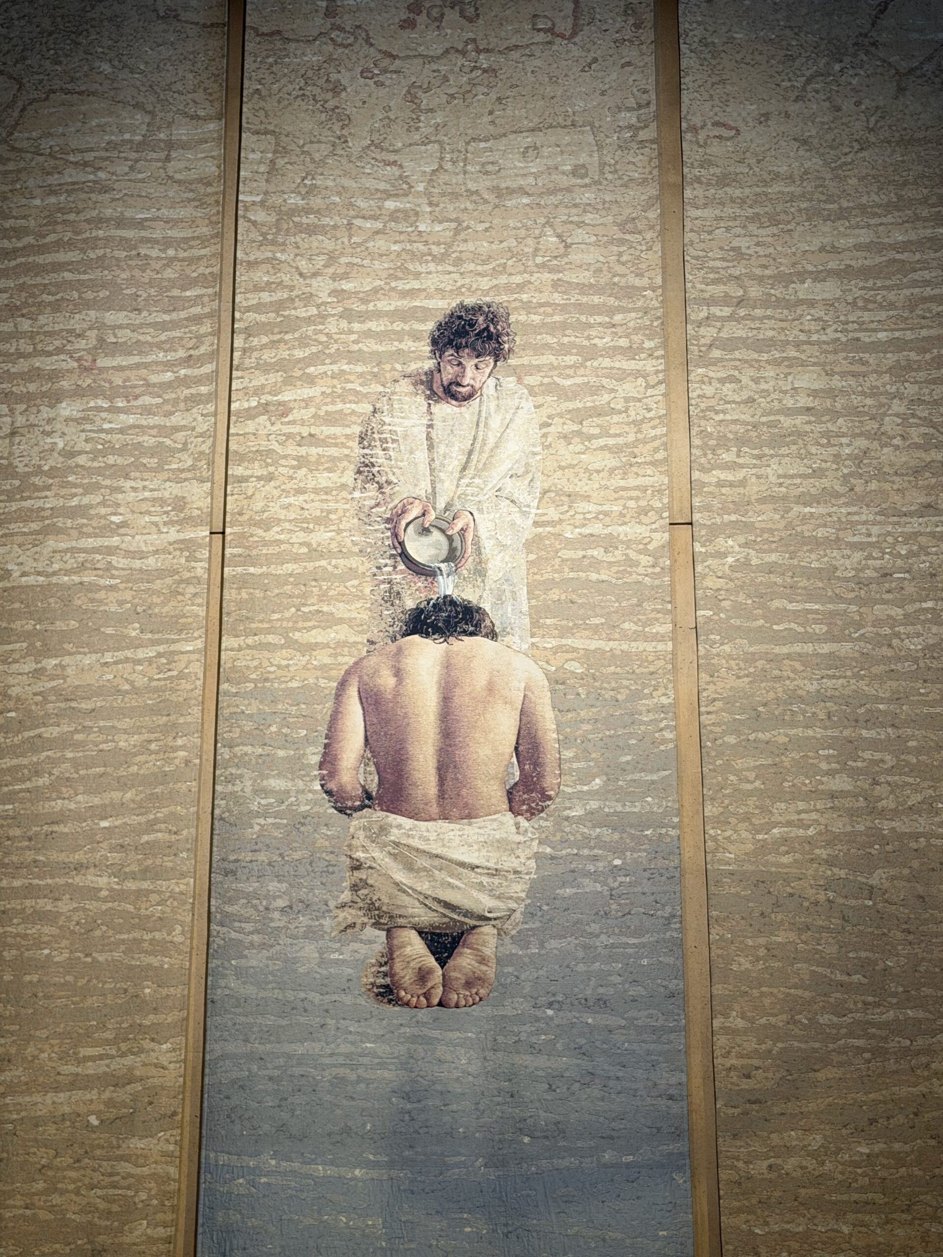 Baptism of the Lord tapestry by John Nava, Cathedral of Our Lady of the Angels. Photo by JFPenn