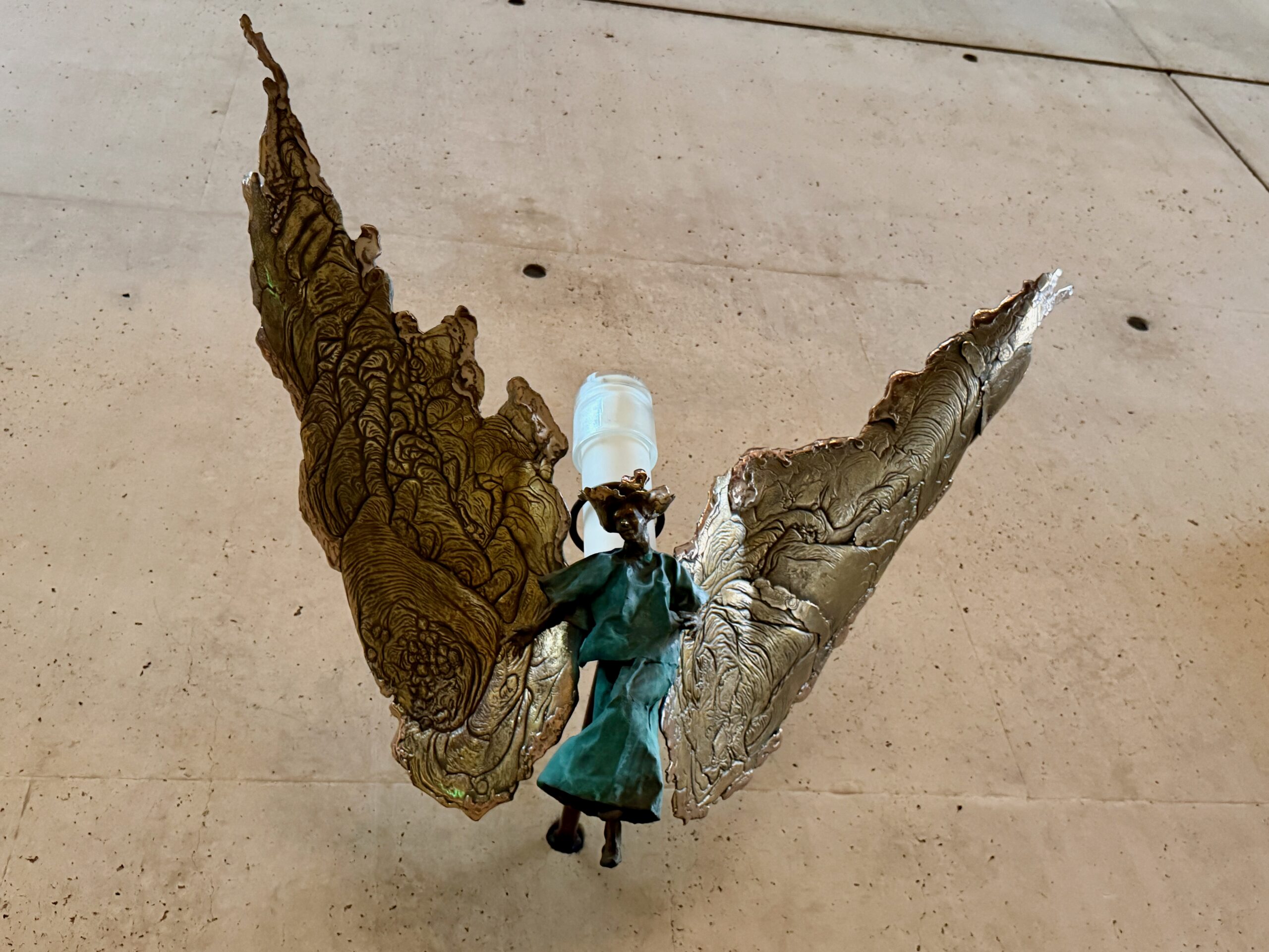 Angel candle holder from below, Cathedral of Our Lady of the Angels. Photo by JFPenn