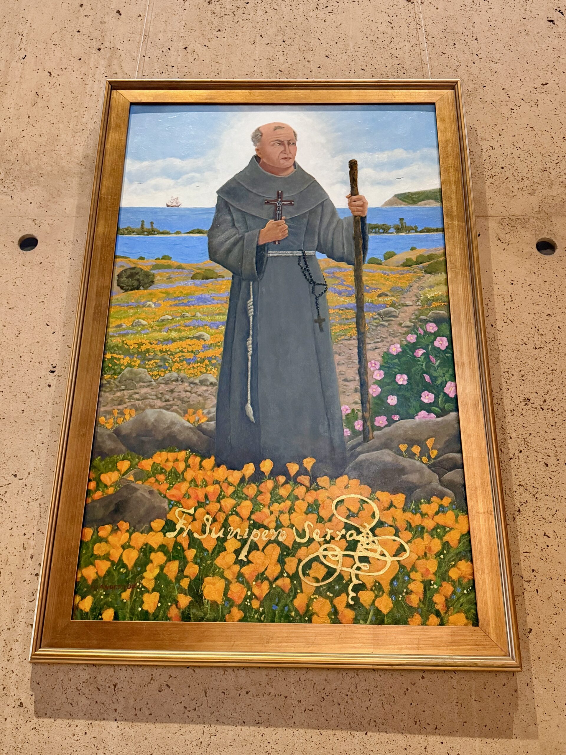 Painting of St Junípero Serra by Lalo Garcia, Cathedral of Our Lady of the Angels. Photo by JFPenn