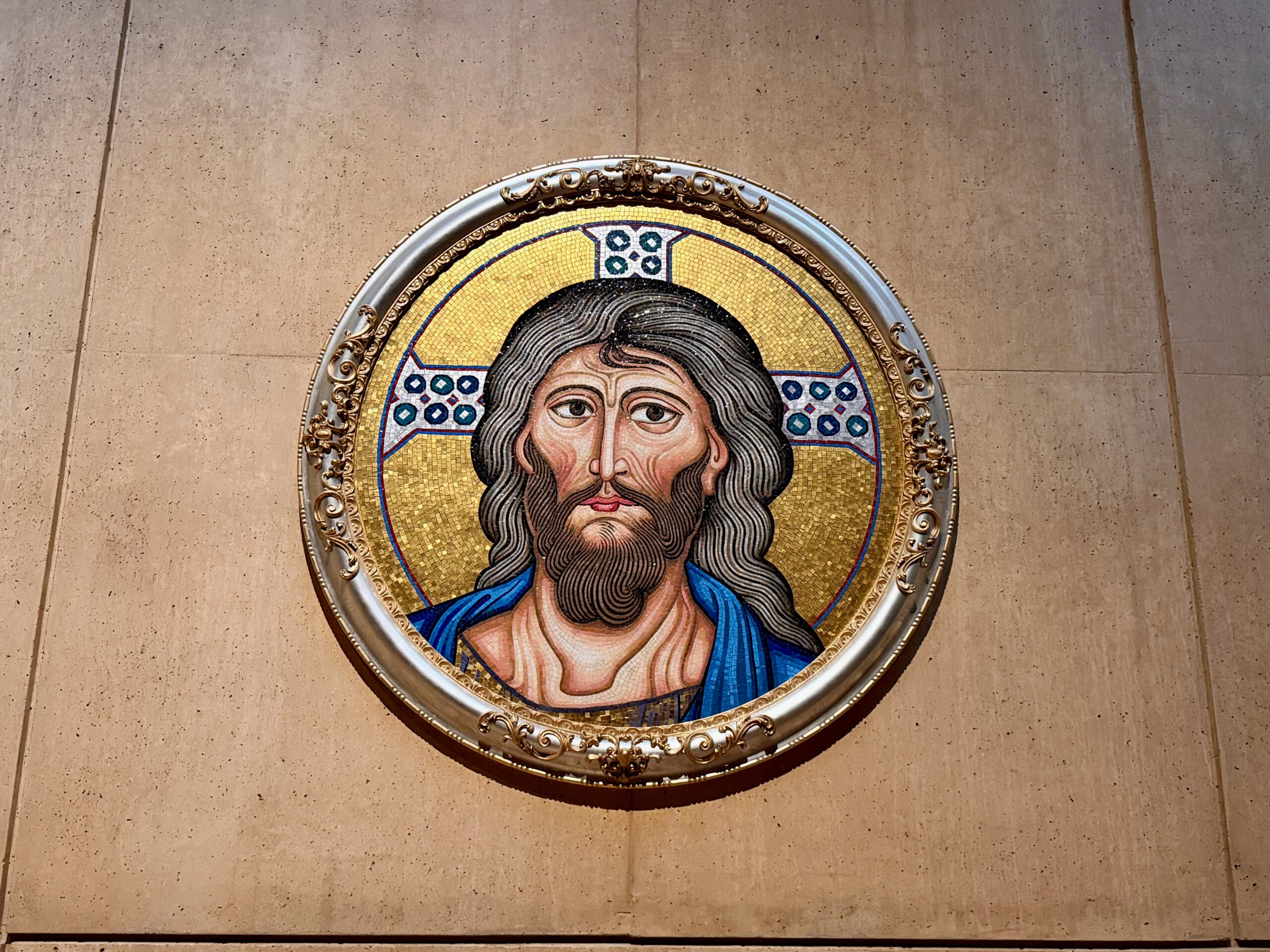 Mosaic of Christ in the ambulatory, Cathedral of Our Lady of the Angels. Photo by JFPenn