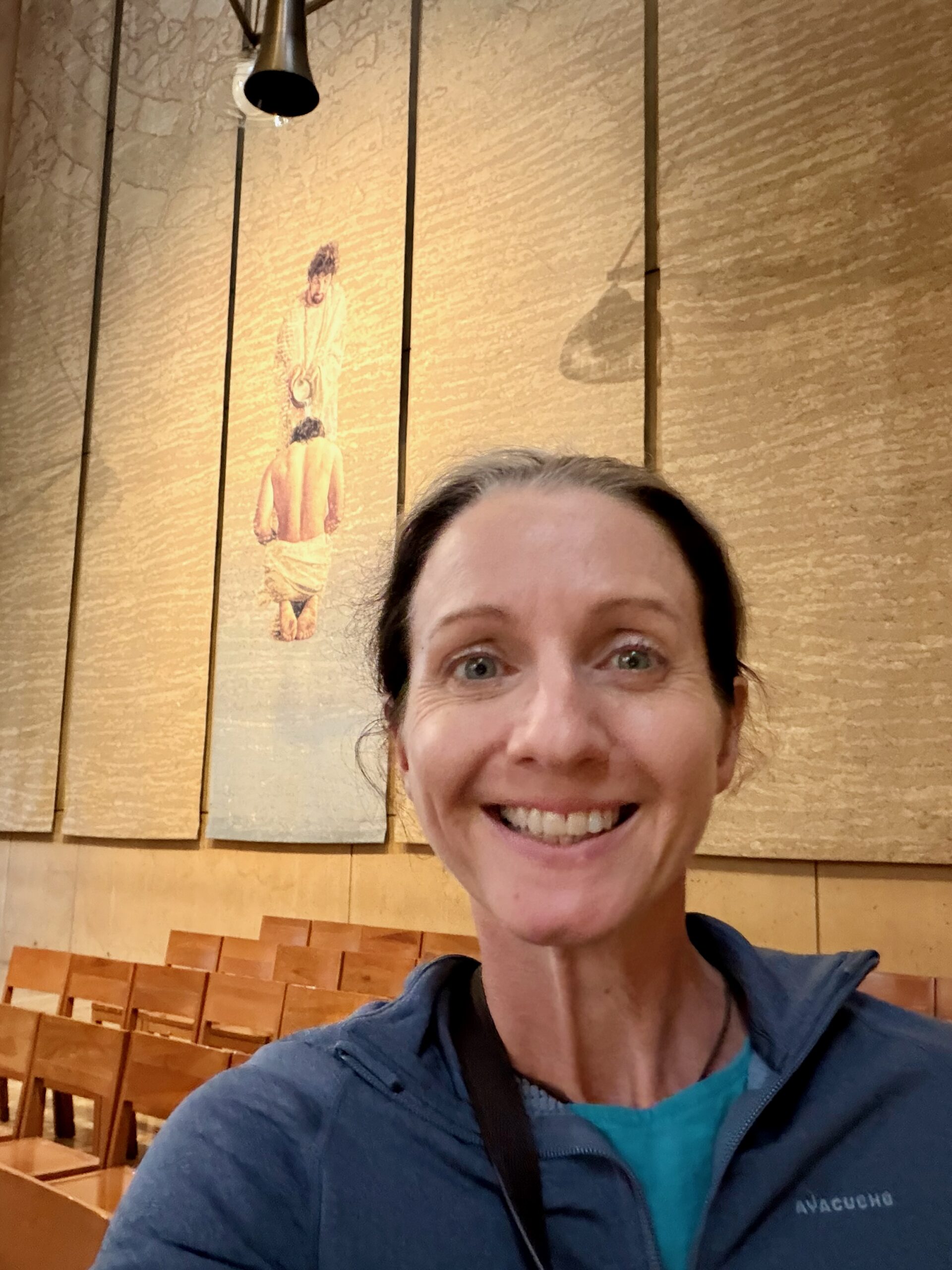 Jo Frances Penn in the baptistry, Cathedral of Our Lady of the Angels. Photo by JFPenn