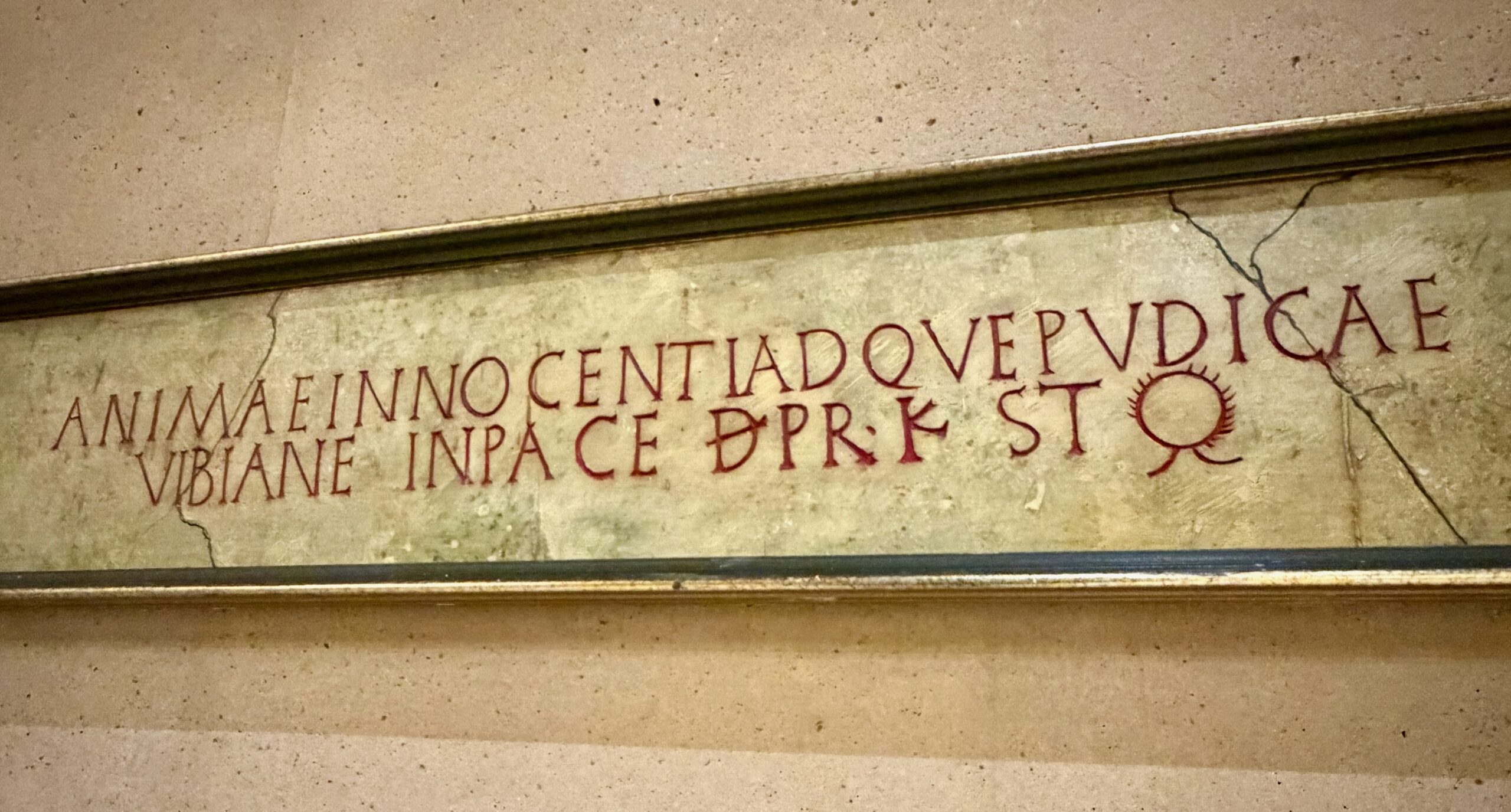 Marble tablet from St Vibiana's tomb, Cathedral of Our Lady of the Angels. Photo by JFPenn